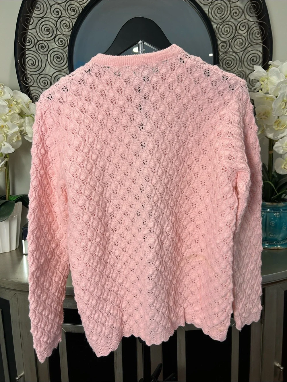 Light Pink Knit Button-Front Cardigan Sweater